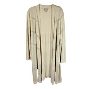 Chico's Metallic Shine Pointelle Stitch Open Cardigan Sweater Sz 1 (8-10)